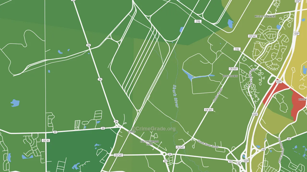 Reevytown, NJ Map of Vehicle Theft Rates