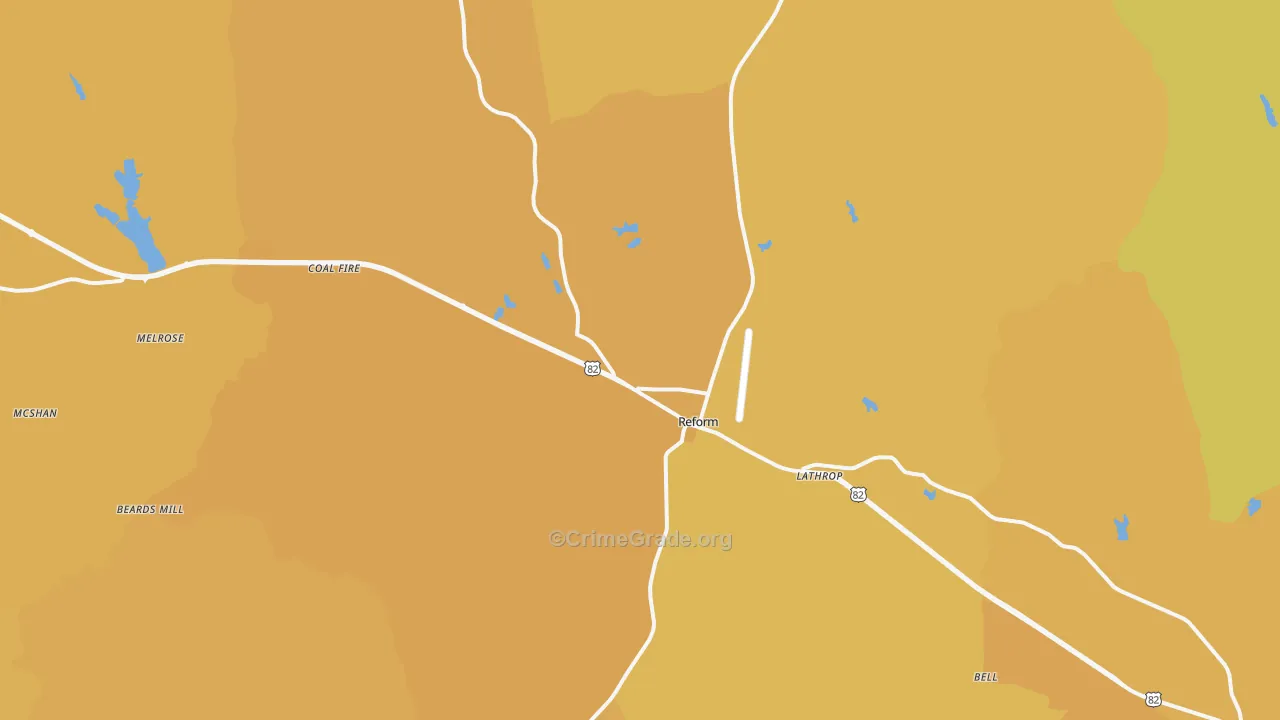 Reform, AL Map of Vehicle Theft Rates