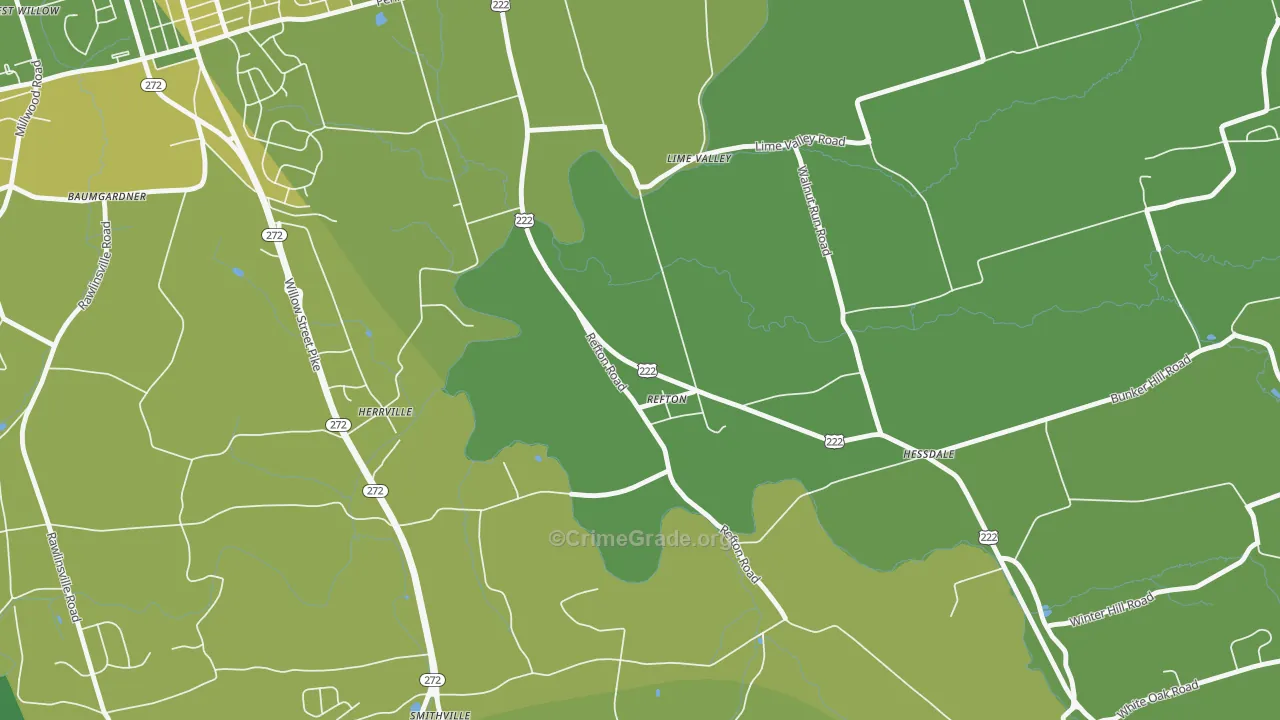 Refton, PA Map of Vehicle Theft Rates