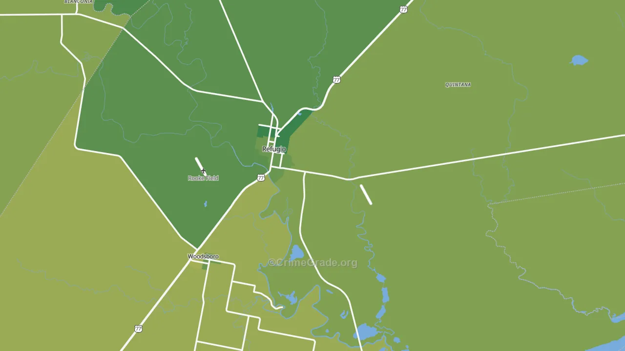 Refugio County, TX Map of Vehicle Theft Rates