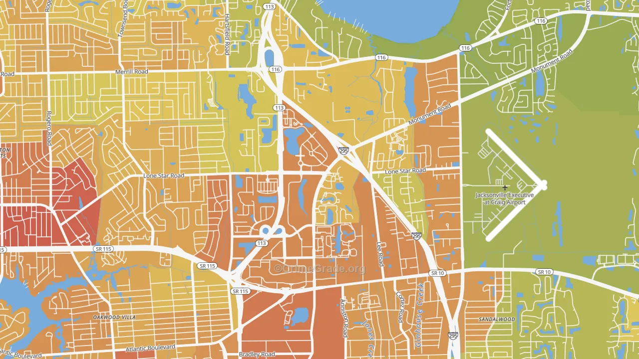 Regency, Jacksonville, FL Map of Vehicle Theft Rates