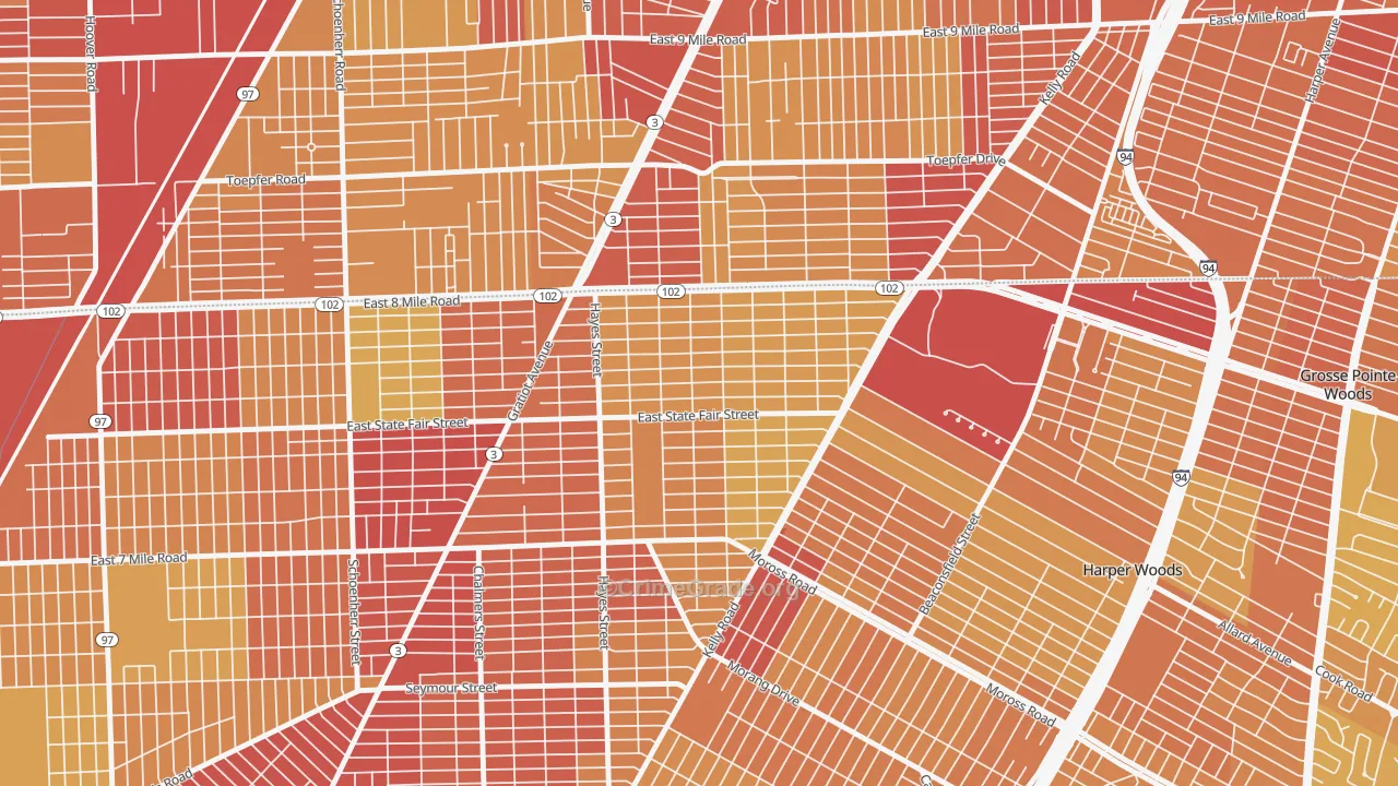 Regent Park, Detroit, MI Map of Vehicle Theft Rates