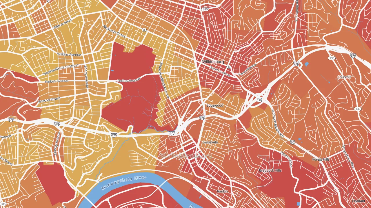 Regent Square, Pittsburgh, PA Map of Vehicle Theft Rates