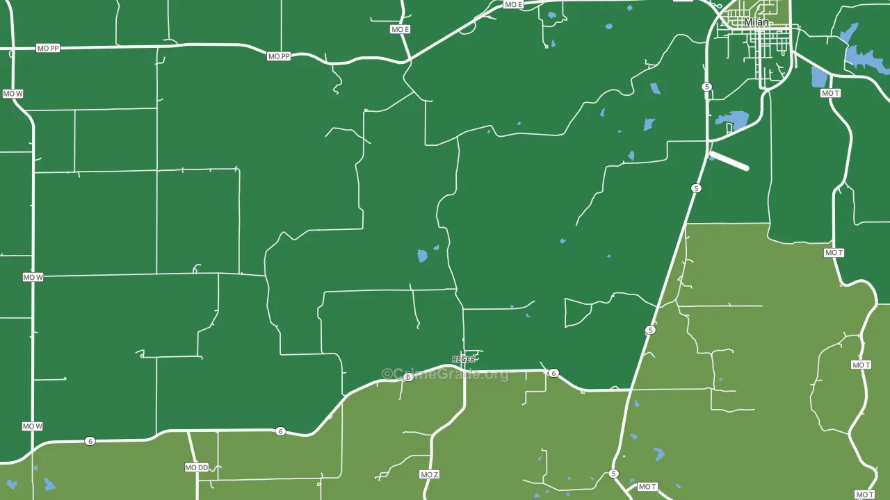 Reger, MO Map of Vehicle Theft Rates