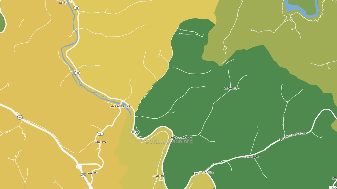 Regina, KY Map of Vehicle Theft Rates