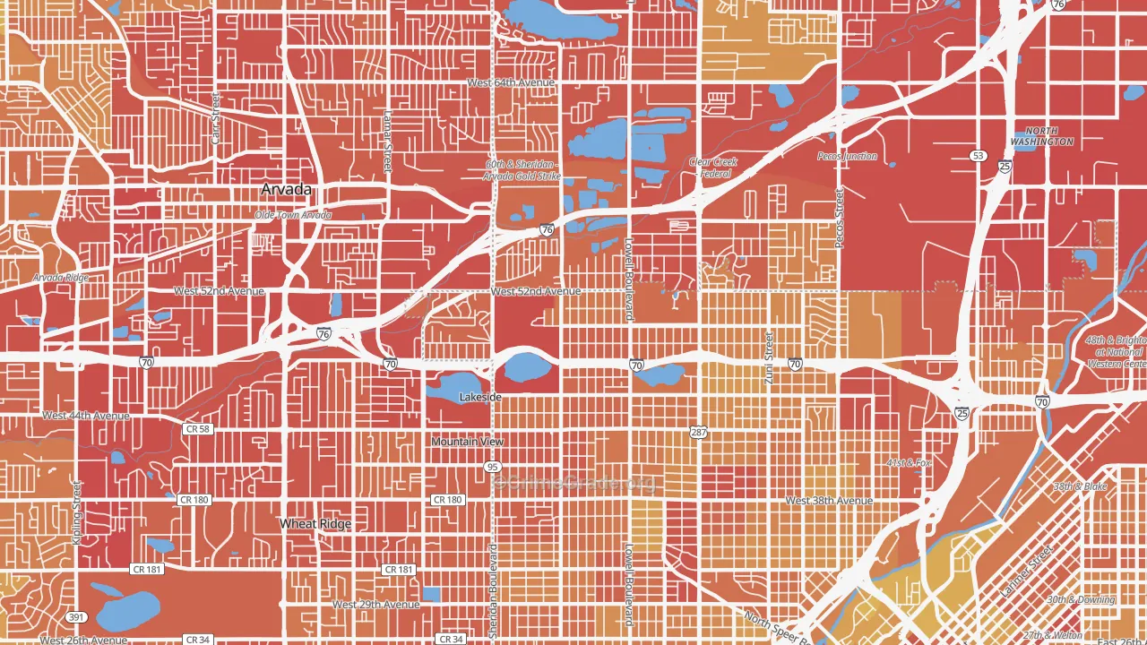 Regis, Denver, CO Map of Vehicle Theft Rates
