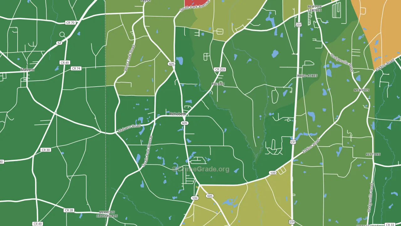 Rehobeth, AL Map of Vehicle Theft Rates