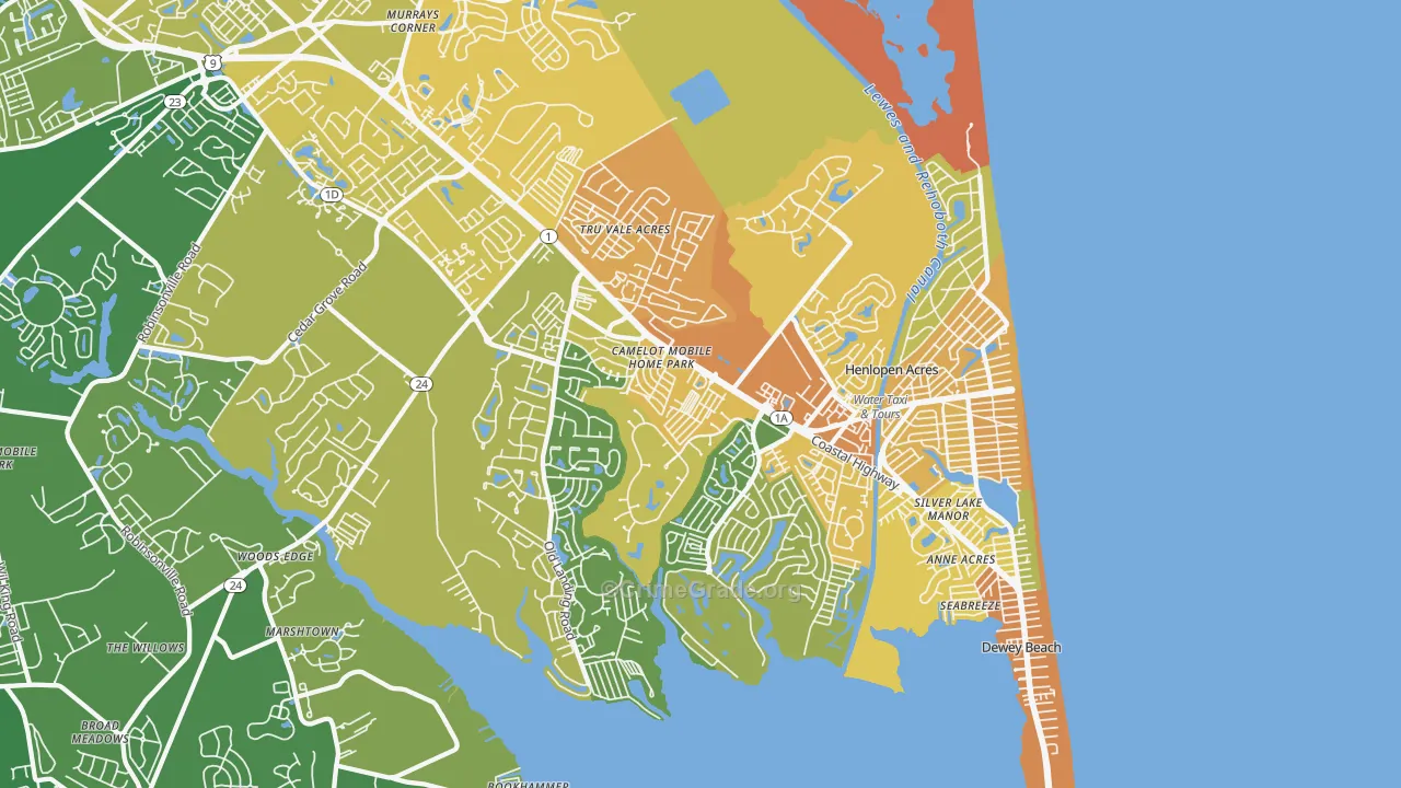 Rehoboth Beach, DE Map of Vehicle Theft Rates
