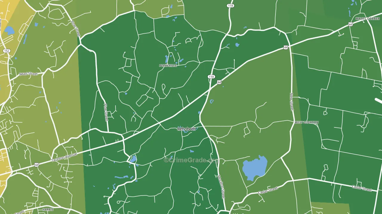 Rehoboth, MA Map of Vehicle Theft Rates