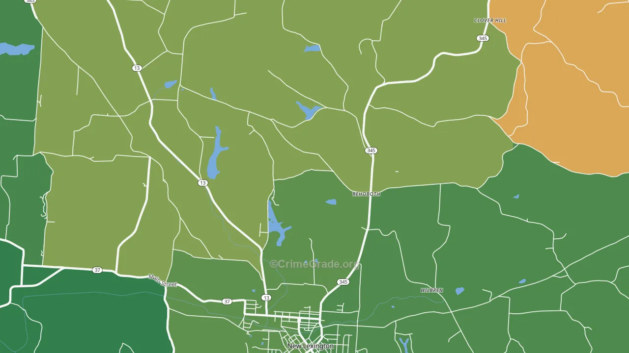 Rehoboth, OH Map of Vehicle Theft Rates