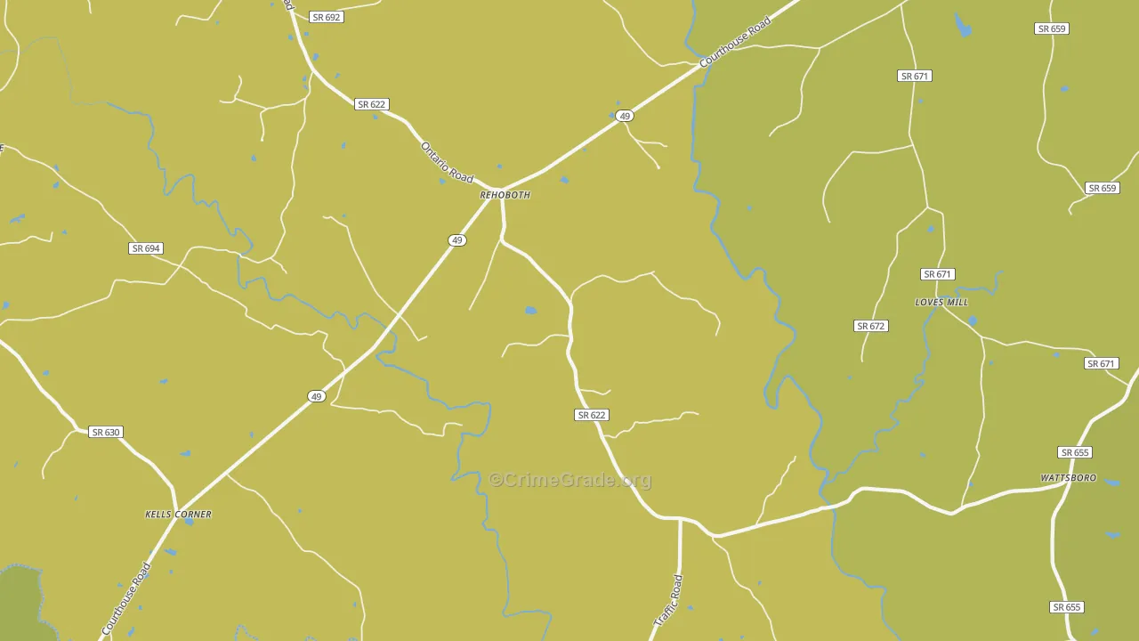 Rehoboth, VA Map of Vehicle Theft Rates