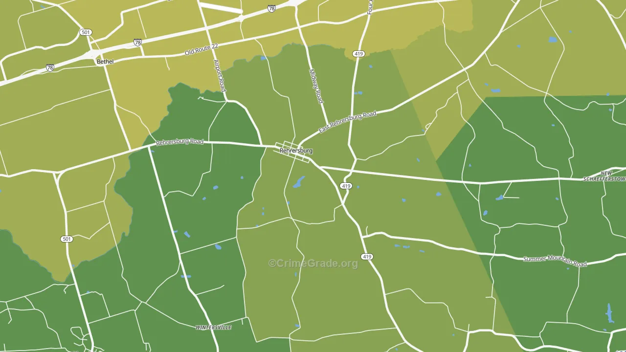 Rehrersburg, PA Map of Vehicle Theft Rates
