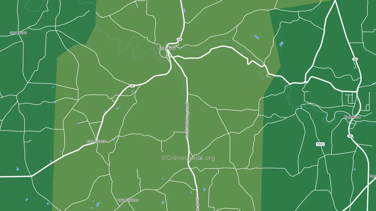 Reidsburg, PA Map of Vehicle Theft Rates