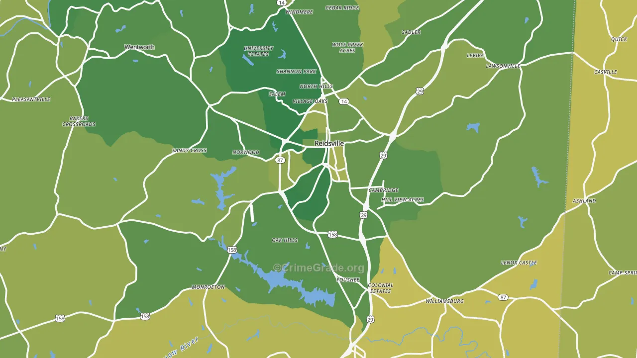 Reidsville, NC Map of Vehicle Theft Rates