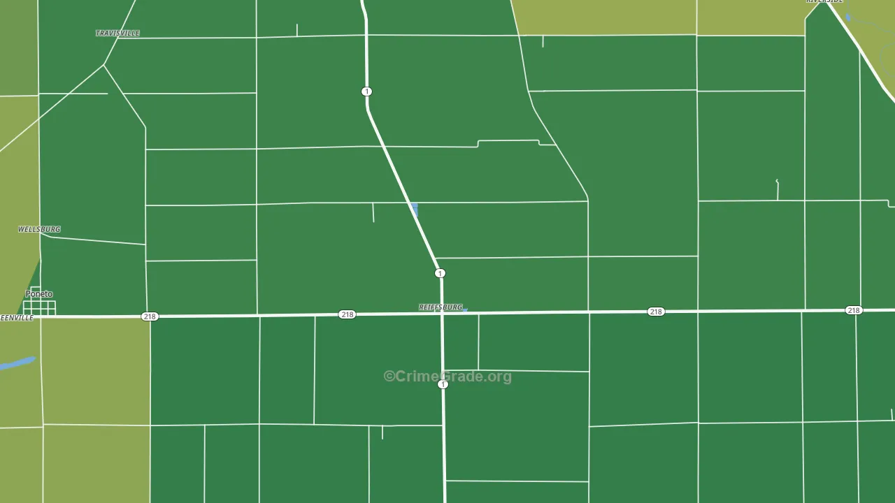 Reiffsburg, IN Map of Vehicle Theft Rates