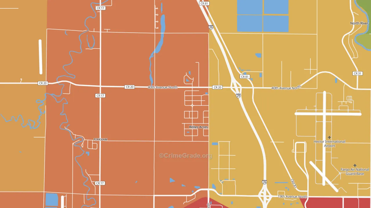 Reiles Acres, ND Map of Vehicle Theft Rates