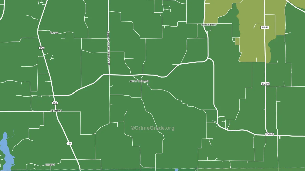 Reilly Springs, TX Map of Vehicle Theft Rates