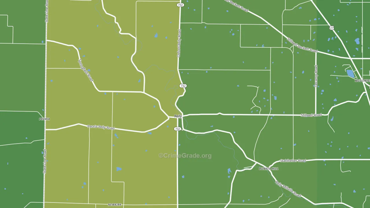 Reily, OH Map of Vehicle Theft Rates