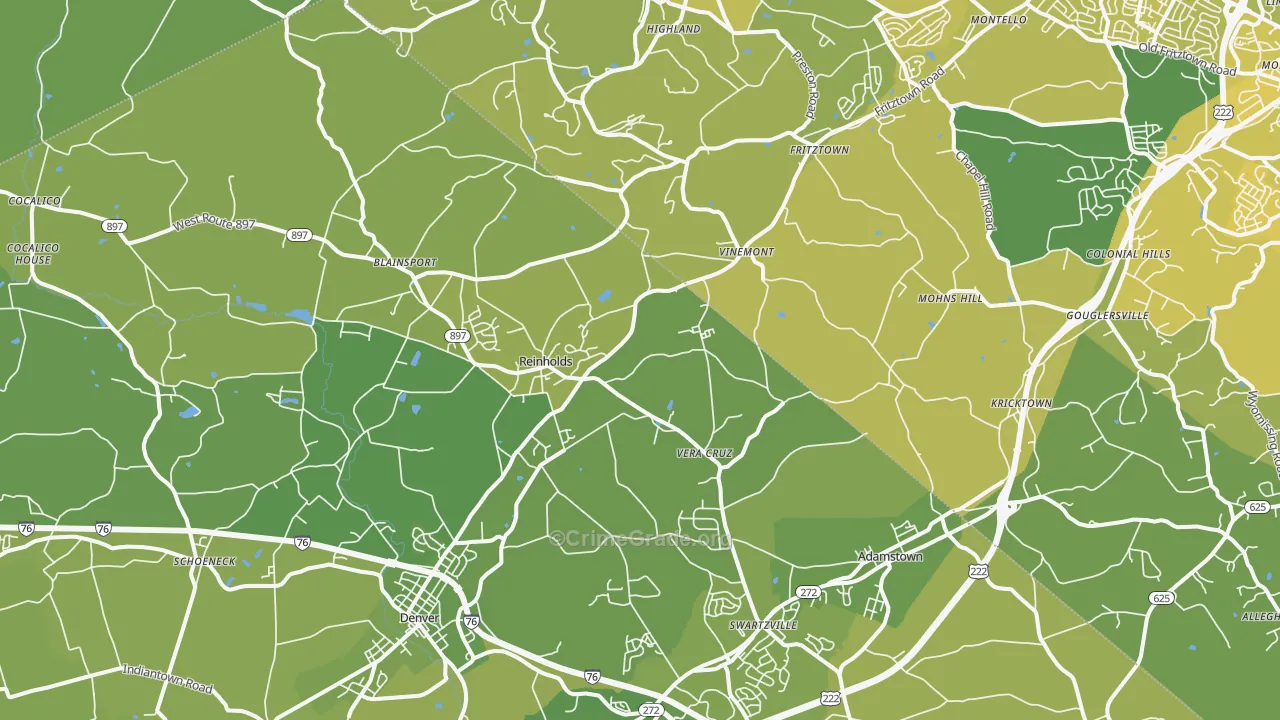 Reinholds, PA Map of Vehicle Theft Rates
