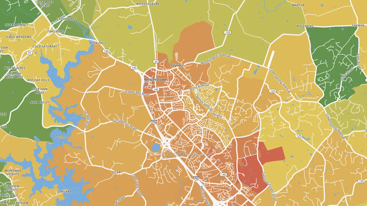 Reisterstown, MD Map of Vehicle Theft Rates
