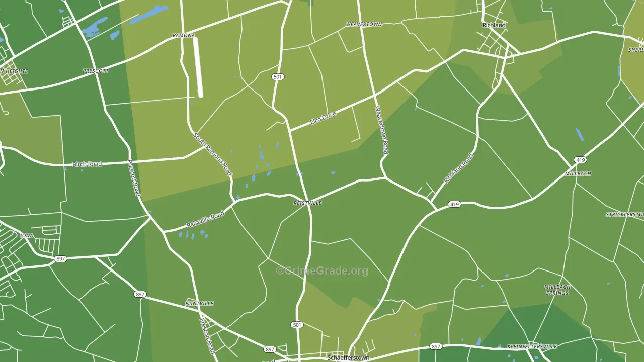 Reistville, PA Map of Vehicle Theft Rates