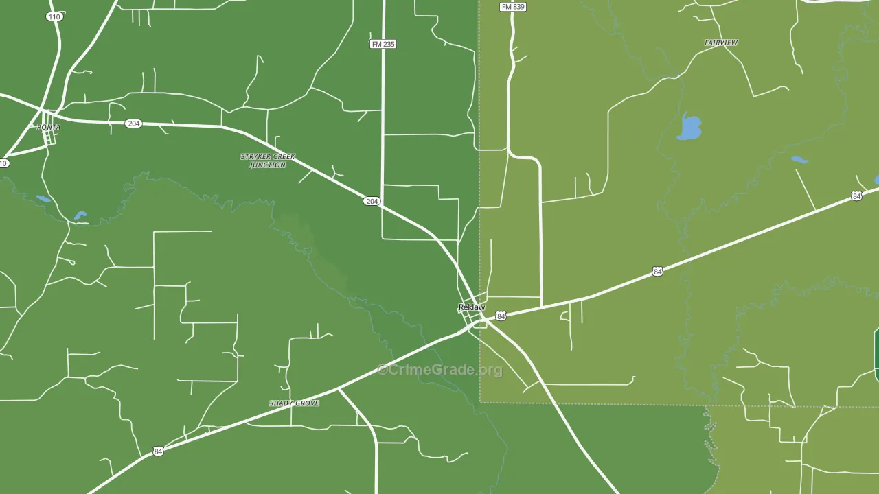 Reklaw, TX Map of Vehicle Theft Rates