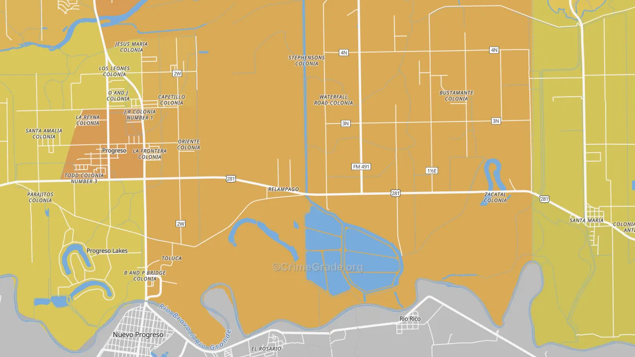 Relampago, TX Map of Vehicle Theft Rates
