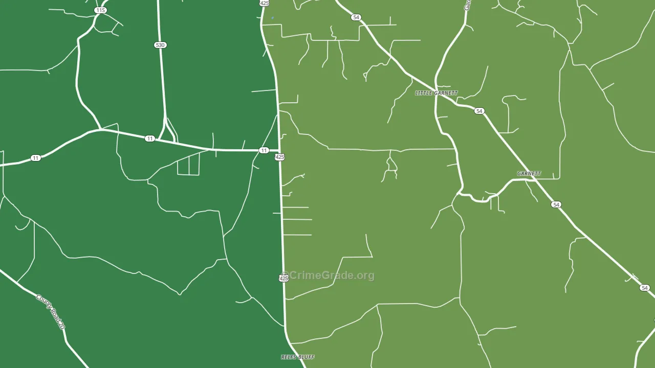 Relfs Bluff, AR Map of Vehicle Theft Rates
