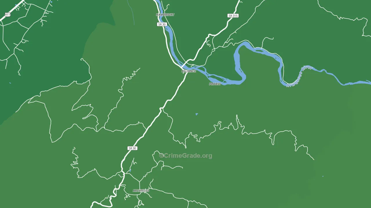Reliance, TN Map of Vehicle Theft Rates