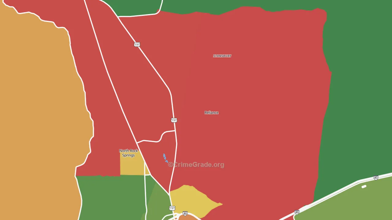 Reliance, WY Map of Vehicle Theft Rates