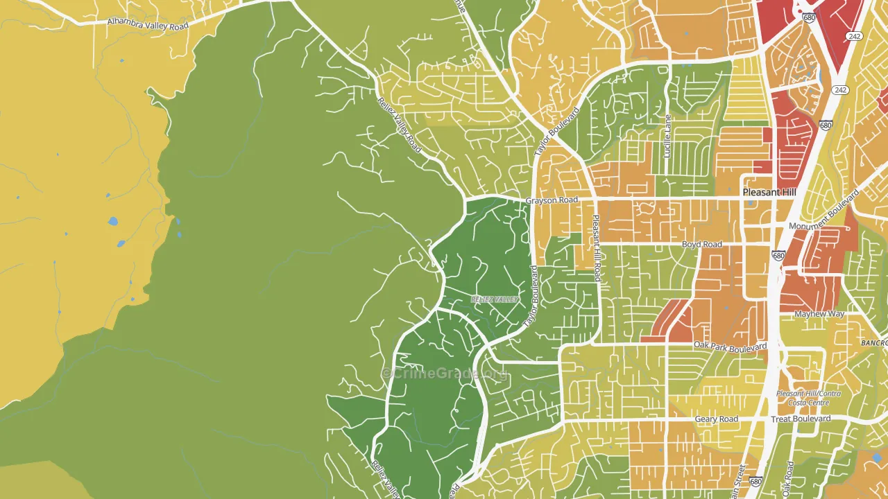 Reliez Valley, CA Map of Vehicle Theft Rates