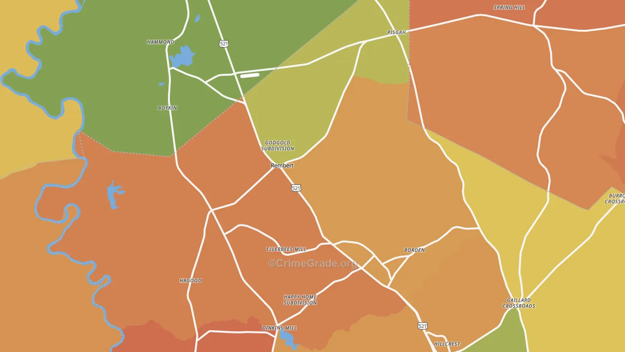 Rembert, SC Map of Vehicle Theft Rates