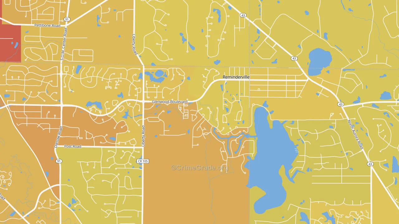 Reminderville, OH Map of Vehicle Theft Rates