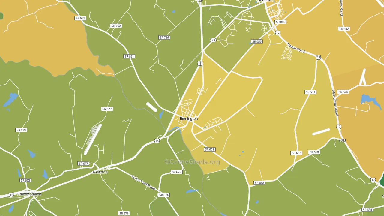 Remington, VA Map of Vehicle Theft Rates