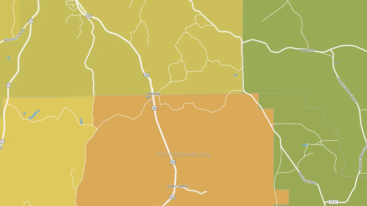 Renfroe, GA Map of Vehicle Theft Rates