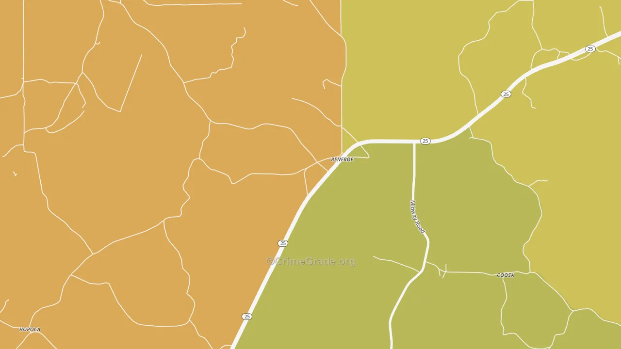 Renfroe, MS Map of Vehicle Theft Rates