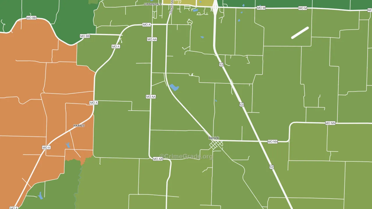Renick, MO Map of Vehicle Theft Rates