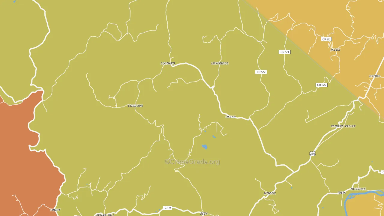 Renick, WV Map of Vehicle Theft Rates