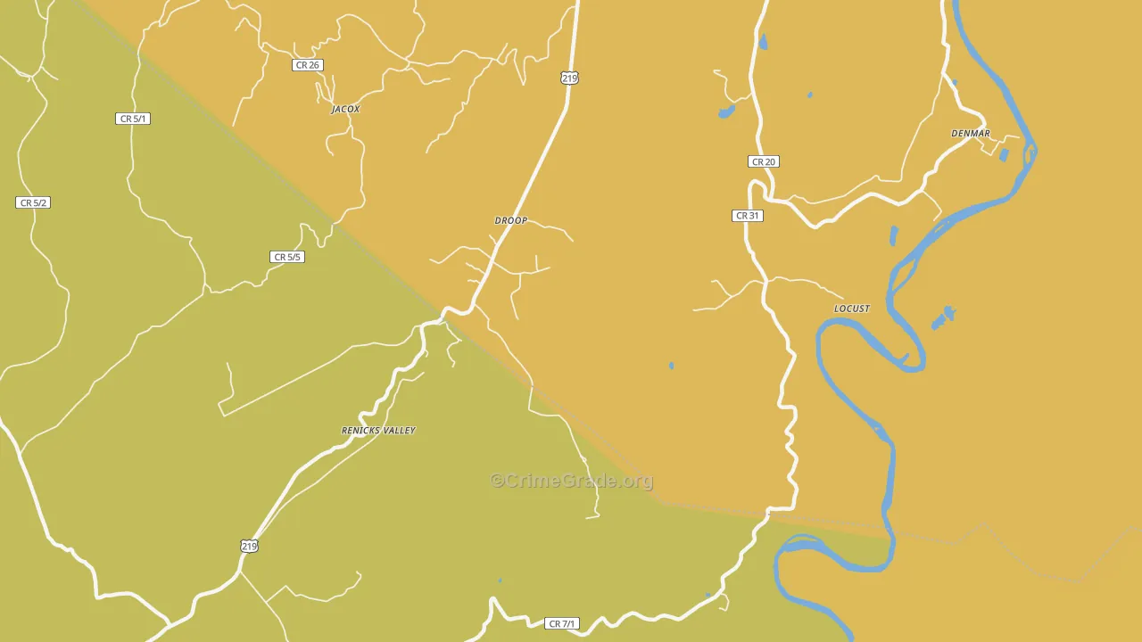Renicks Valley, WV Map of Vehicle Theft Rates
