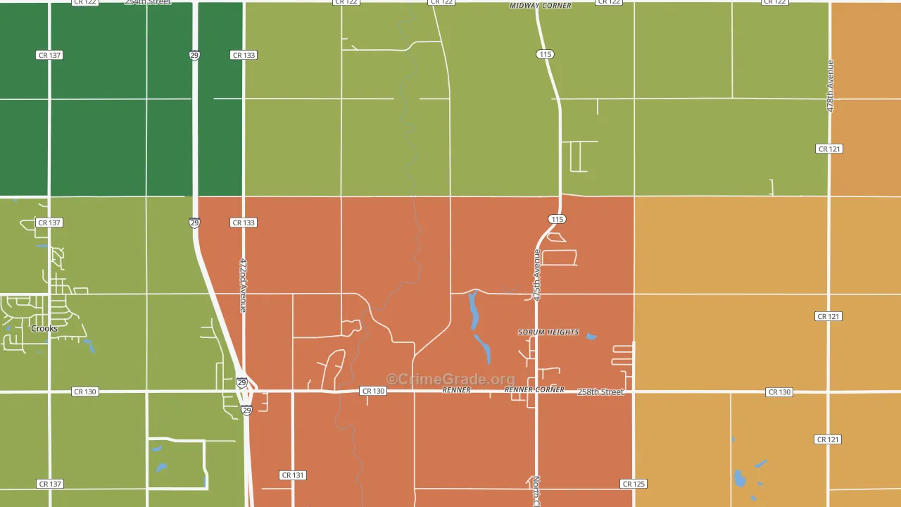 Renner, SD Map of Vehicle Theft Rates
