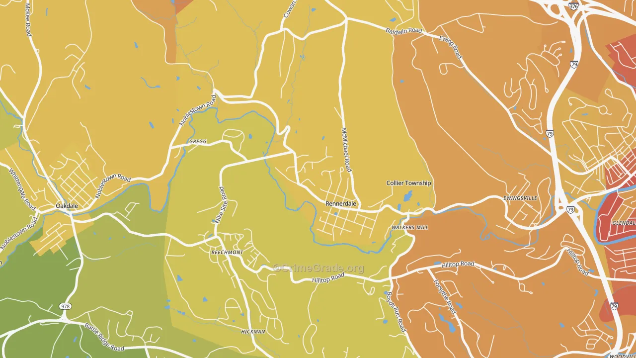 Rennerdale, PA Map of Vehicle Theft Rates