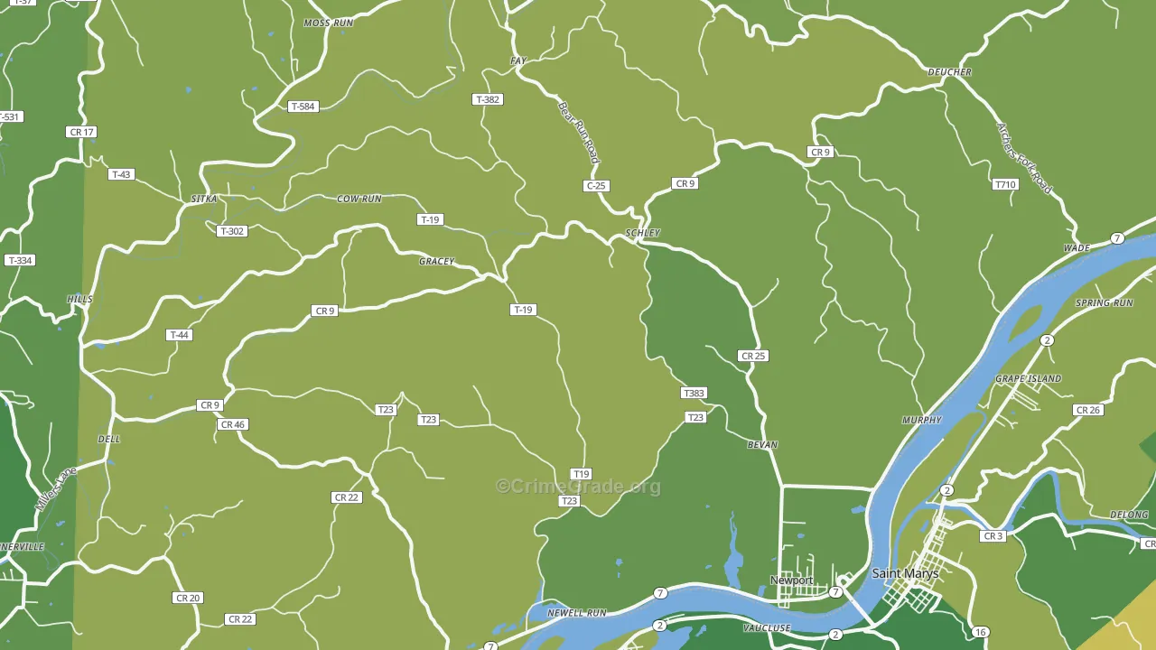 Reno, OH Map of Vehicle Theft Rates