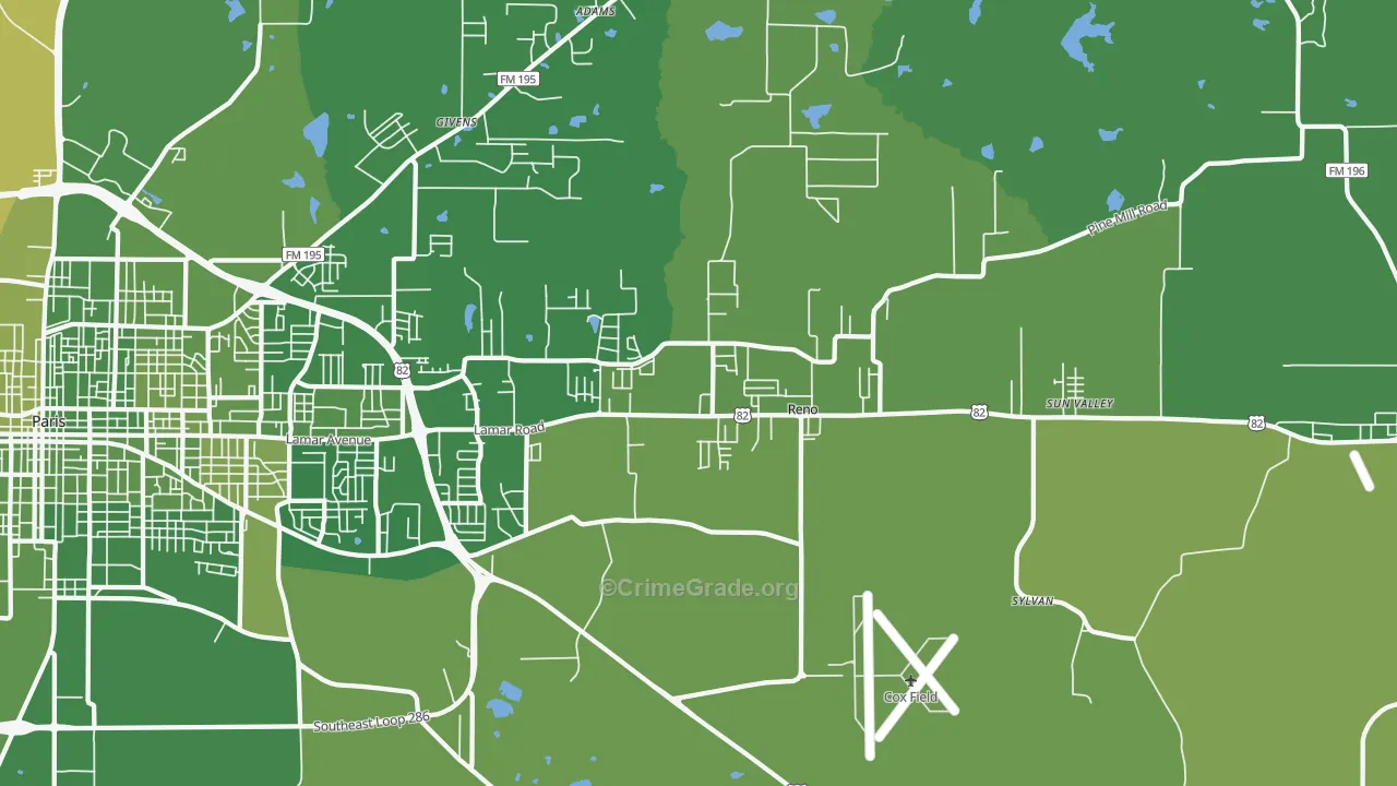 Reno, TX Map of Vehicle Theft Rates