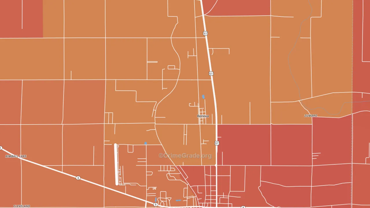 Renova, MS Map of Vehicle Theft Rates