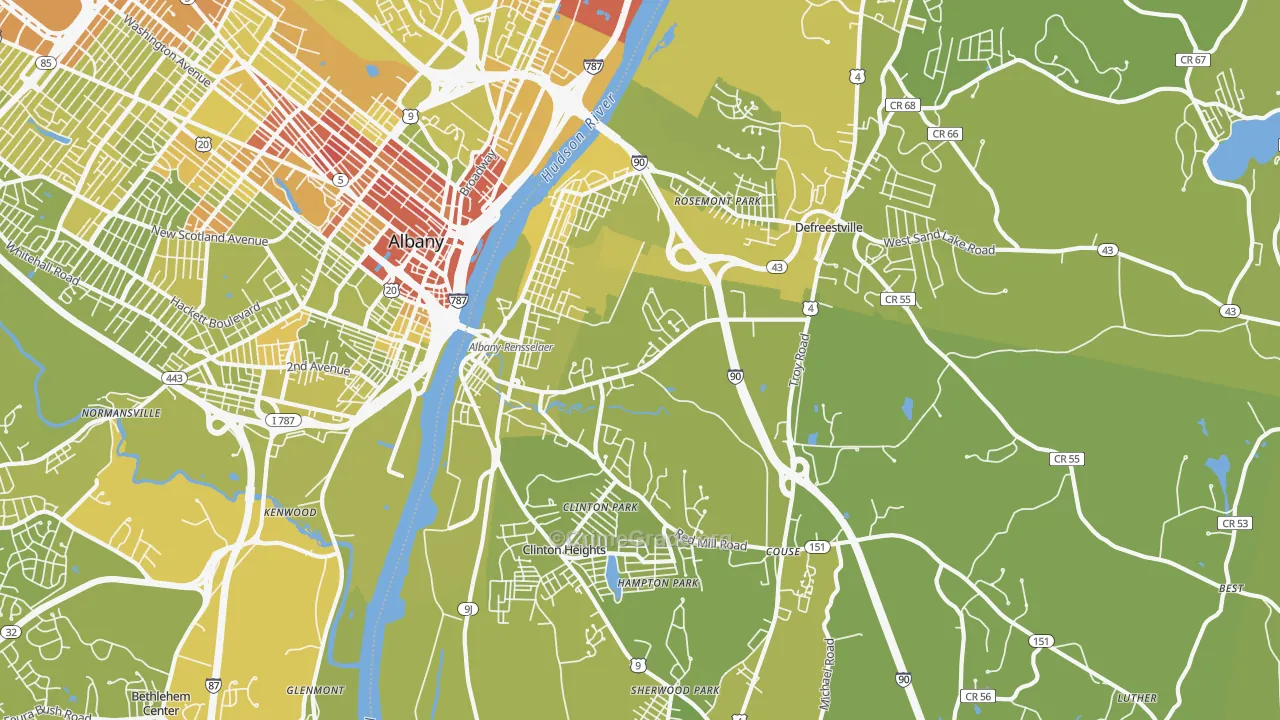 Rensselaer, NY Map of Vehicle Theft Rates