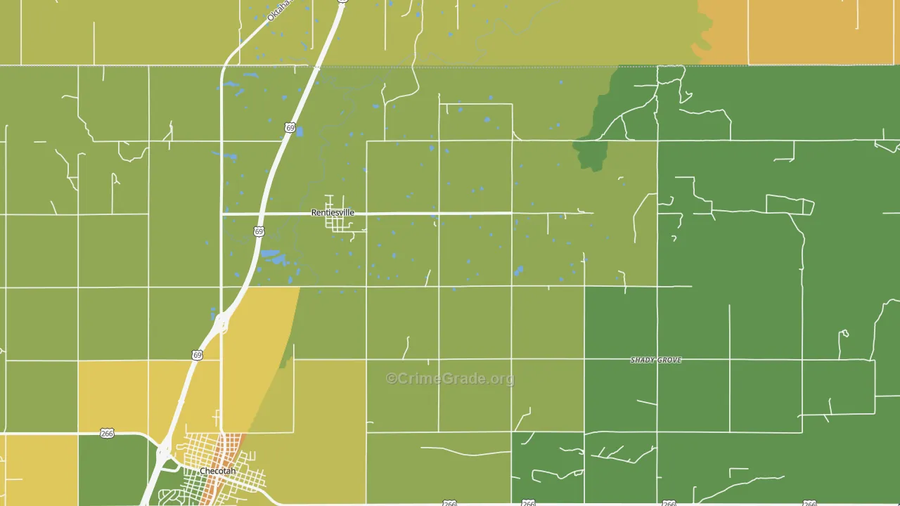 Rentiesville, OK Map of Vehicle Theft Rates