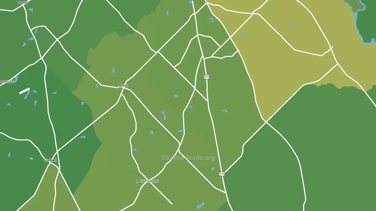 Rentz, GA Map of Vehicle Theft Rates