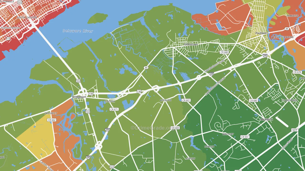 Repaupo, NJ Map of Vehicle Theft Rates