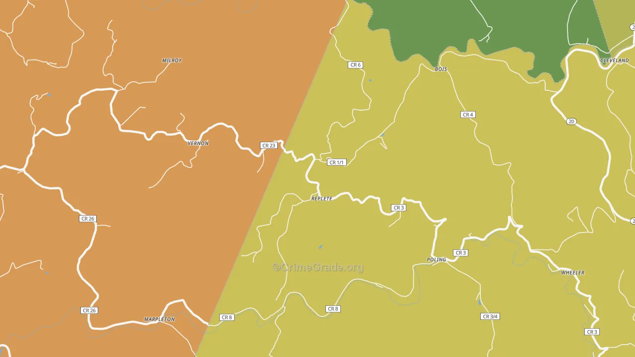 Replete, WV Map of Vehicle Theft Rates