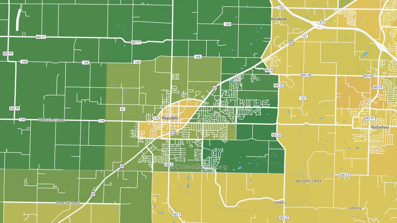 Republic, MO Map of Vehicle Theft Rates